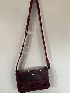 Steve Madden Burgundy Clear Crossbody Bag with Patterned Insert